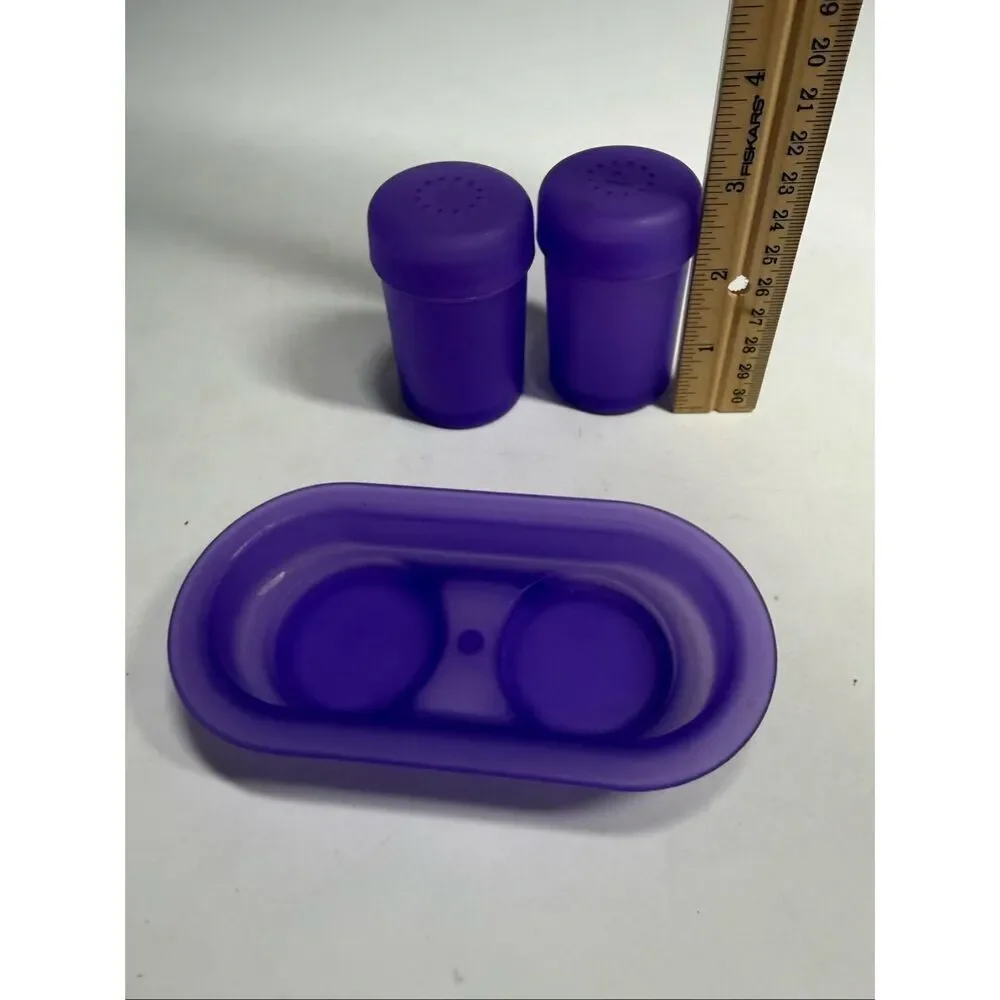 Rare Vintage Purple Salt And Pepper Shaker With Holder